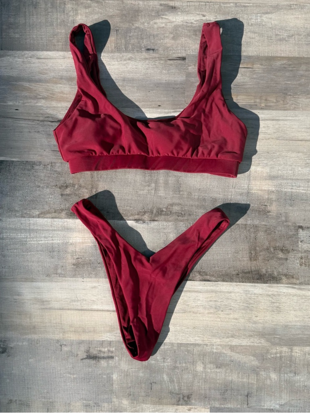 Scoop Bralette Bikini Set in Deep Wine Red